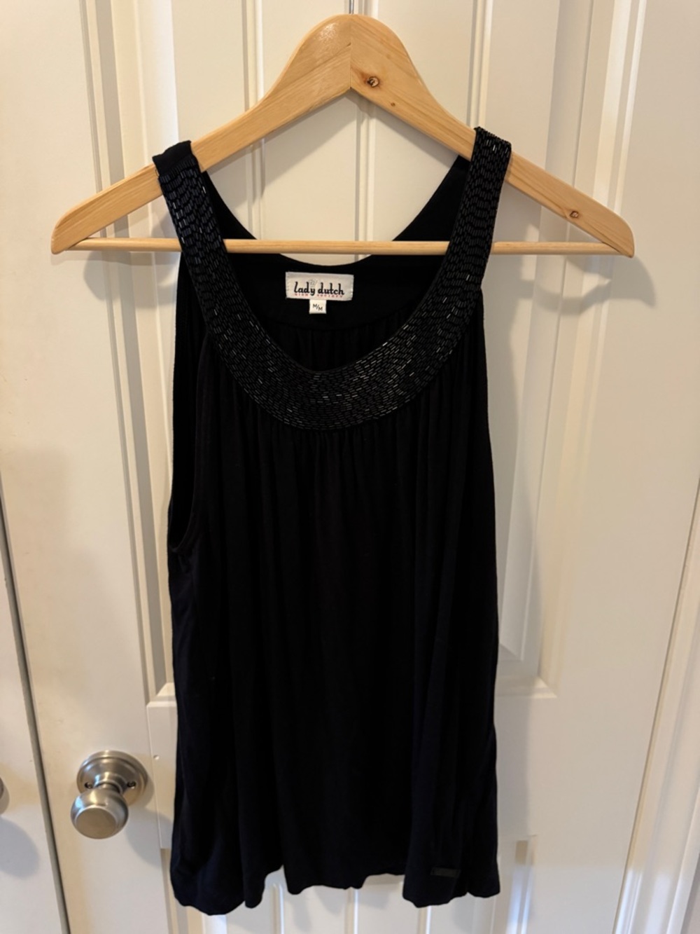 Lady Dutch Black Beaded Scoop-Detail Tank